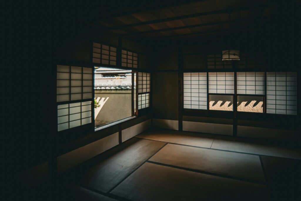 Traditional japanese room with shoji screens and open window