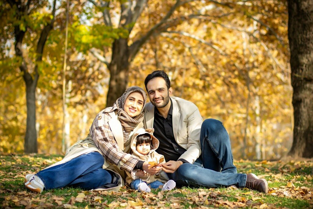 A family poses together for a photo